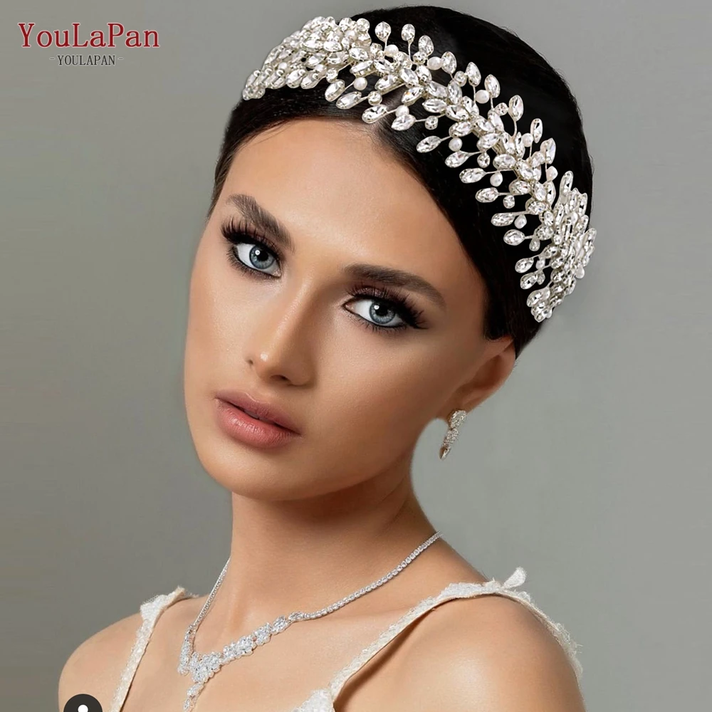 

YouLaPan HP351 Elegant Wedding Hairbands Rhinestones Headpieces Handmade Pearl Tiara and Crown Bridal Hair Accessories Headdress