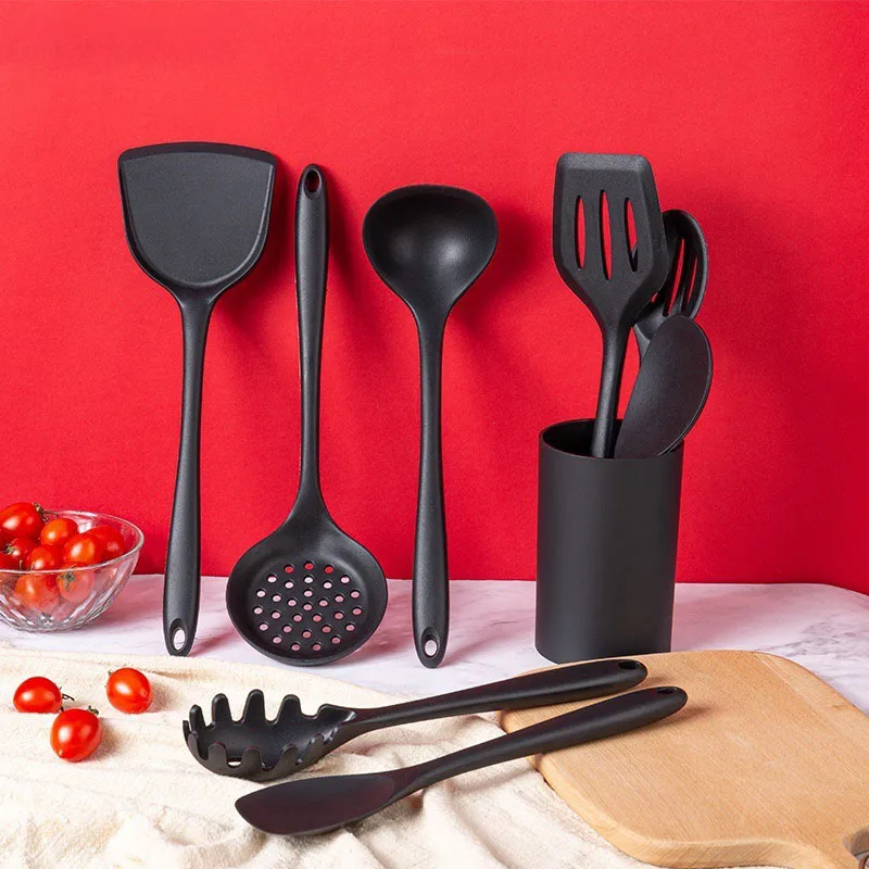 JANKNG Black Silicone Kitchenware Non-stick Cooking Tool Spatula Ladle Egg Beaters Shovel Soup Cookware Utensil Kitchen Cookware