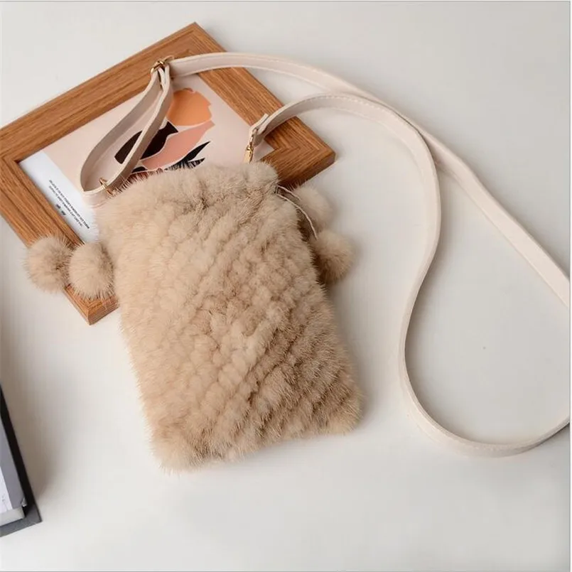 Real Mink Fur Crossbody Bags For Women Autumn Winter Plush Purses and Handbags Female Phone Shoulder Bag Girls Wallet