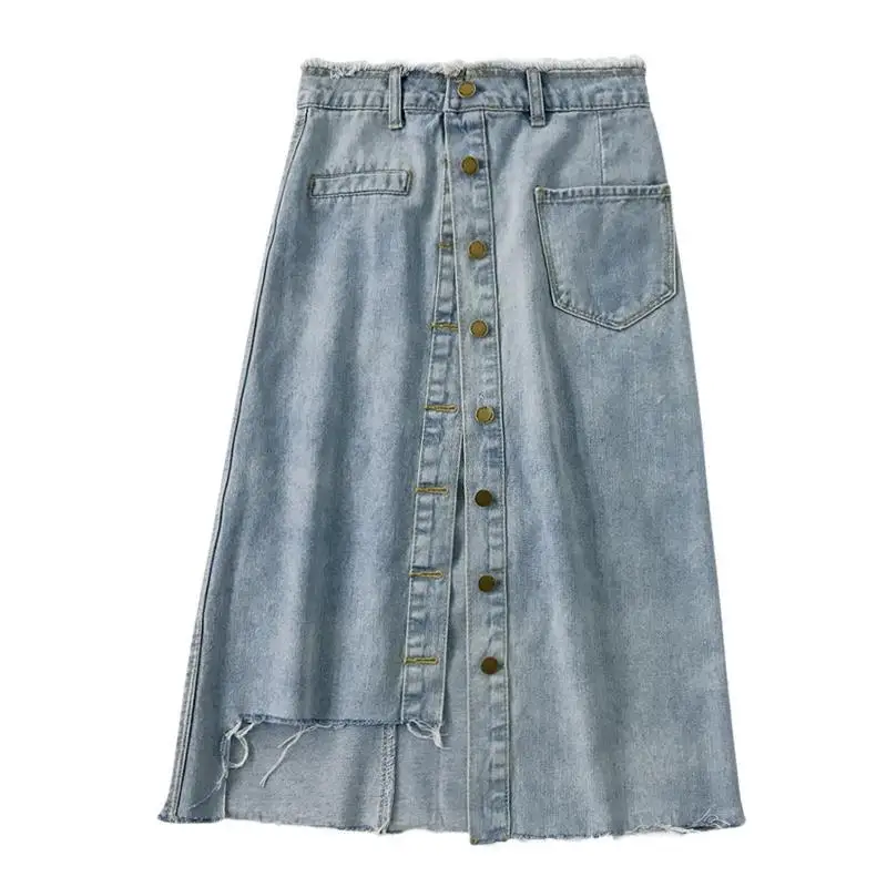 Verzwakte Onregelmatige Denim Rok Vrouwelijke 2021 Zomer Hoge Taille Losse Jurk