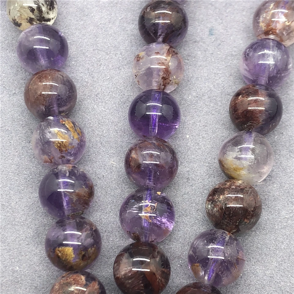Purple Phantom Quartz Crystal Beads 6-12mm Round Natural Loose Stone Bead DIY for Jewelry