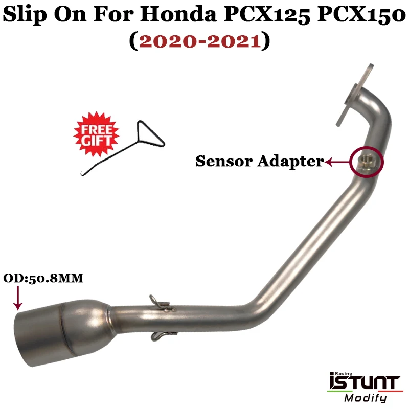 Slip On For Honda PCX 125 PCX 150 PCX125 2020 2021 Motorcycle Exhaust Modified Front Connection Link Pipe With Sensor Hole