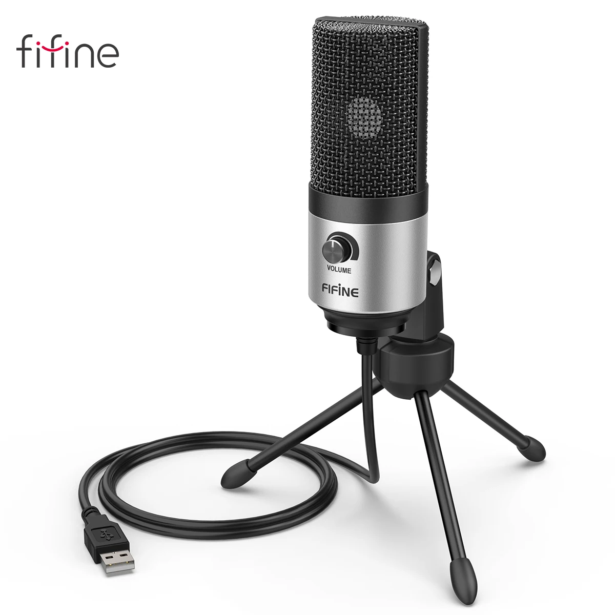 FIFINE Metal Computer Microphone USB MIC kit with Volume Knob