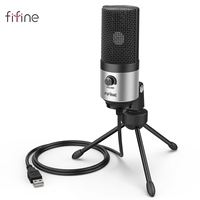 FIFINE Metal Computer Microphone USB MIC kit with Volume Knob for Windows Leptop,Voice Over for Video&Audio Recording-K669S