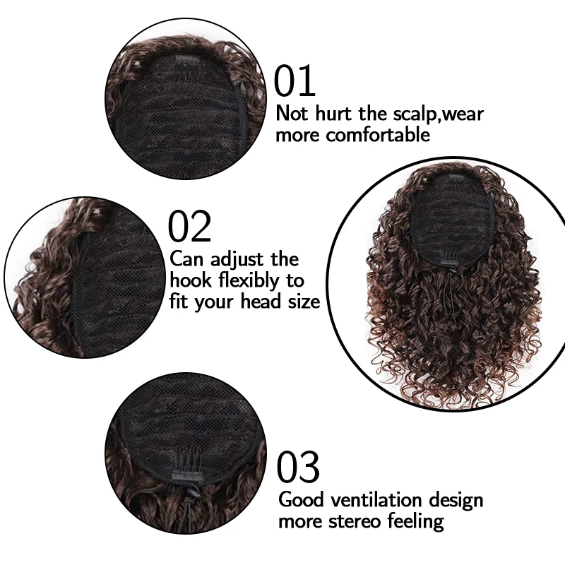 Extensiones de cabello rizado Afro para mujer, coleta con cordón, Clip degradado, coleta sintética Afroamericana