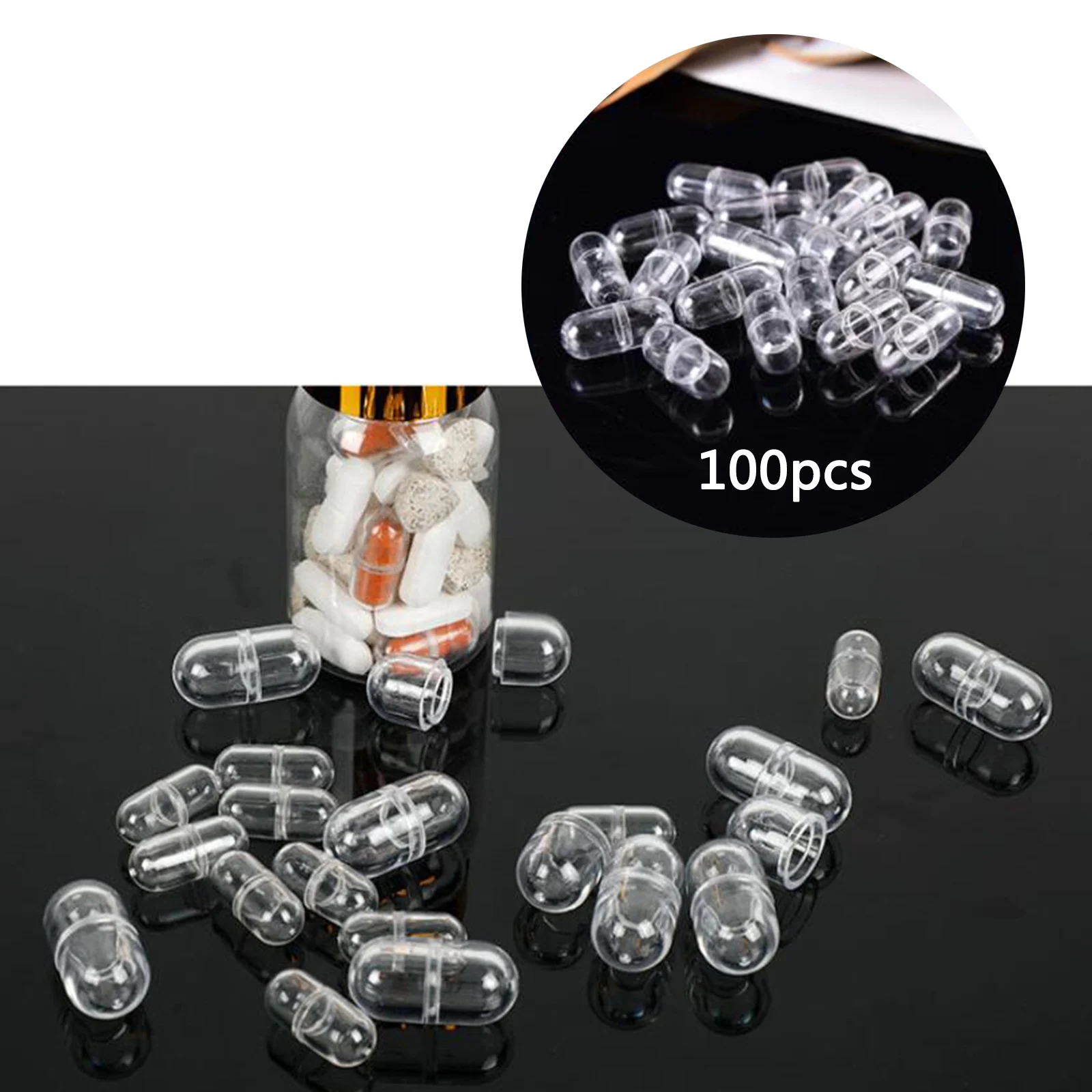 Set of 100 Mini Empty Clear Capsule for Lipstick Cosmetic DIY Containers Mini Plastic Empty Hollow Capsule Pill Case