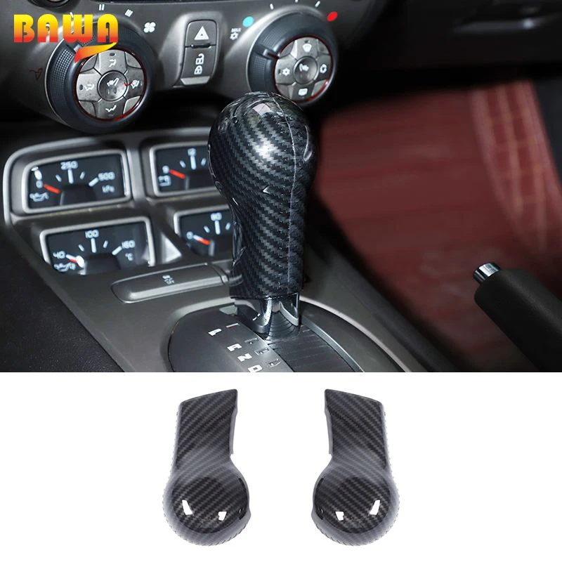 BAWA Carbon Fiber Pattern Gears Handle Decorative Piece Cover Sticker Compatible For Chevrolet Camaro 2010-2015 Car Accessories