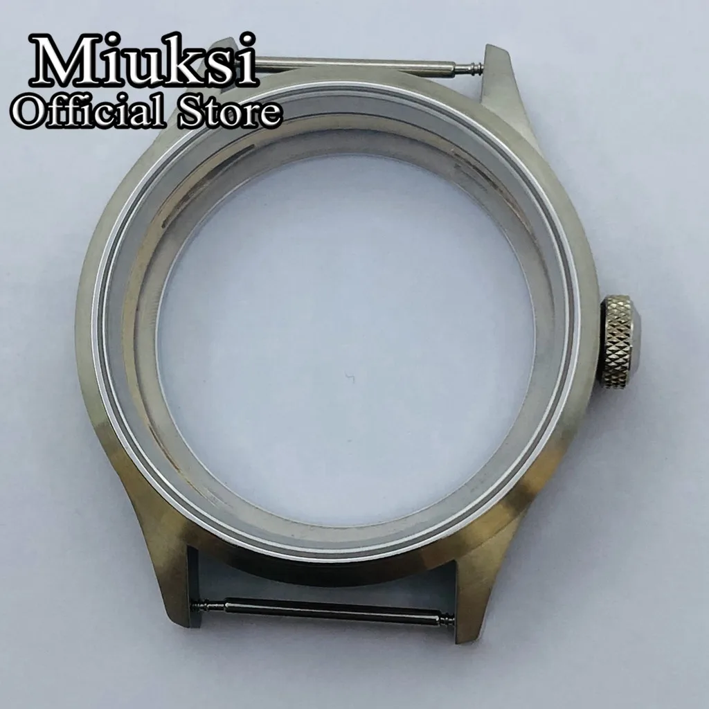 Miksi 43mm silver brushed stainless steel watch case sapphire glass fit ETA6497 6498 Seagull ST3600 ST3620 ST36 series movement