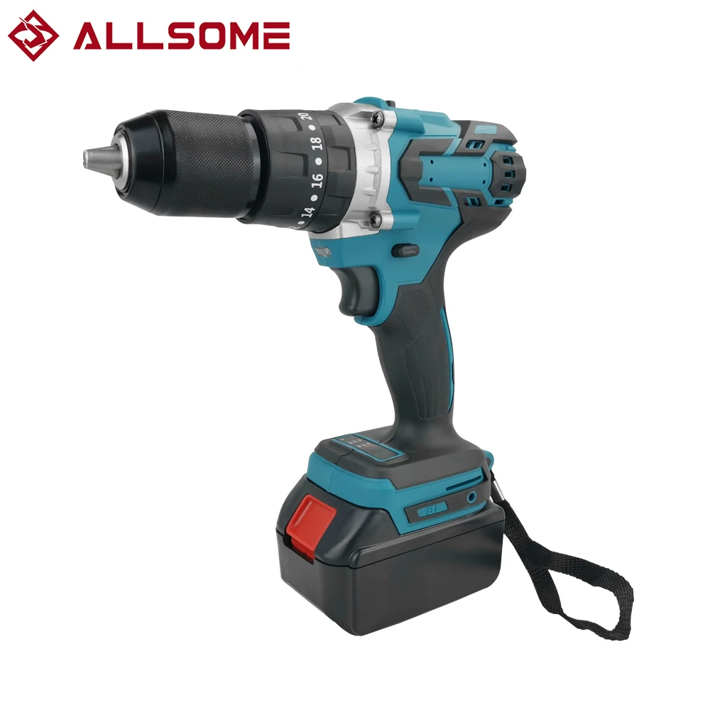 

ALLSOME 3 in 1 Brushless Cordless Impact Drill 13mm Chuck 2 Speed Rechargable Drill Screwdriver Hammer with Li-Ion Battery