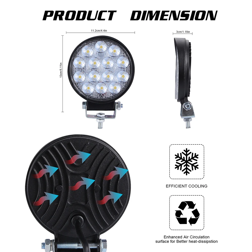 Barra de luz led redonda, 2 peças, 140w, 6000k, holofote, lâmpada circular, led, luz de trabalho, 14000lm, para carro, barco, atv, 4x4, jeep off