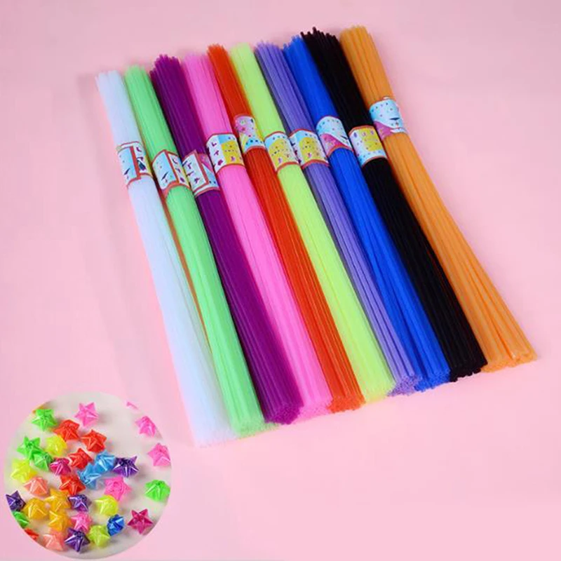 350pcs Children Handmade Folded Star Plastic Straw Lucky Transparent Tube Origami Fancy Glossy Folded Five Horn Birthday Gift