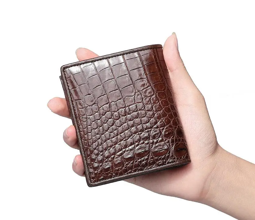 100% real genuine crocodile belly skin short men wallet bank card holder case with genuine cow lining allgator leather purse