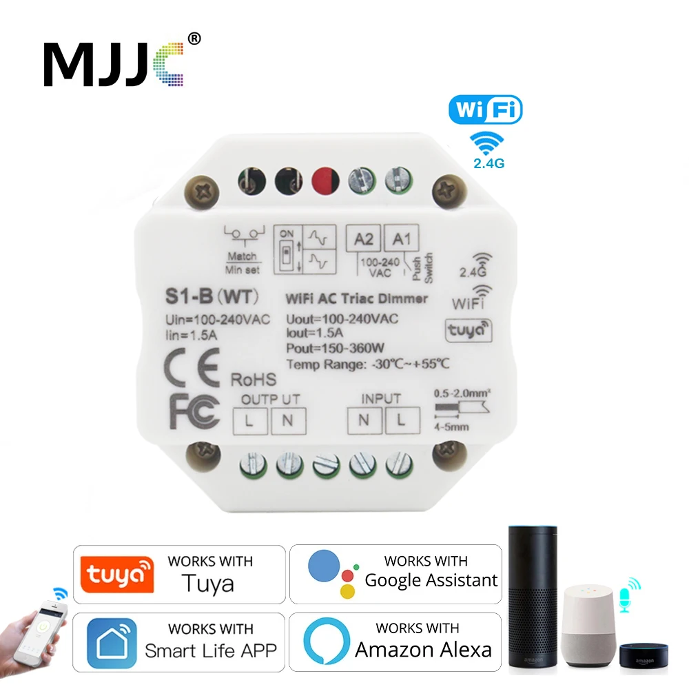 Tuya LED Dimmer 220V 110V 230V AC Traic Push Switch Smart Wifi Dimer for Bulb Light Lamp Work with Alexa Google Home S1-B-WT