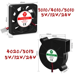 Ventilateur turbo de refroidissement 5015/4010/4020 12V/24V, pièces d'imprimante 3D sans balais, 2 broches pour extrudeuse, pièce en plastique noir
