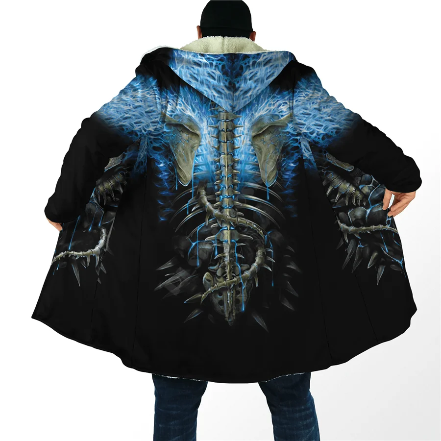 

Winter Men For Women Lighting Skulls Cloak 3D Printed Cloak Fleece Wind breaker Warm Hood Cloak