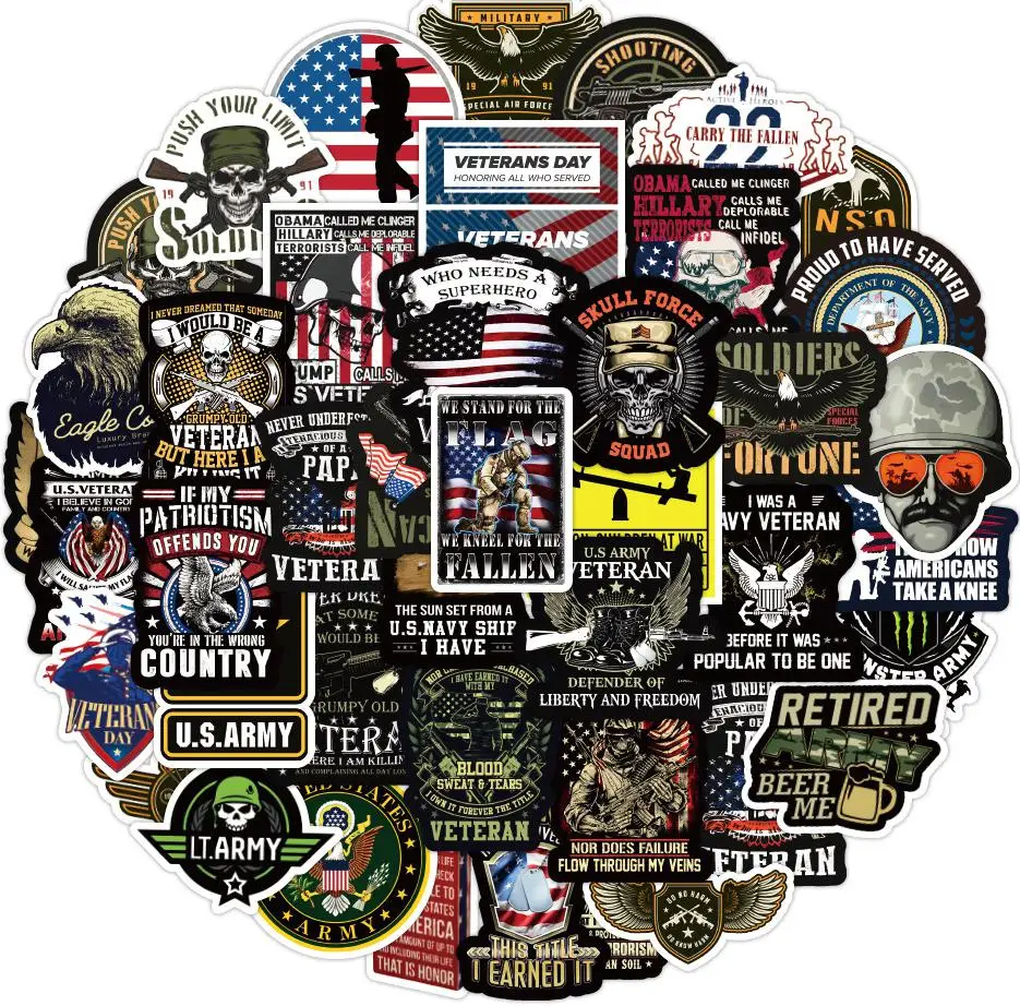 10/30/50pcs Cartoon Commemorative Veterans Graffiti Military Equipment War Stickers Bear Unicorn School Student Diary Trunk