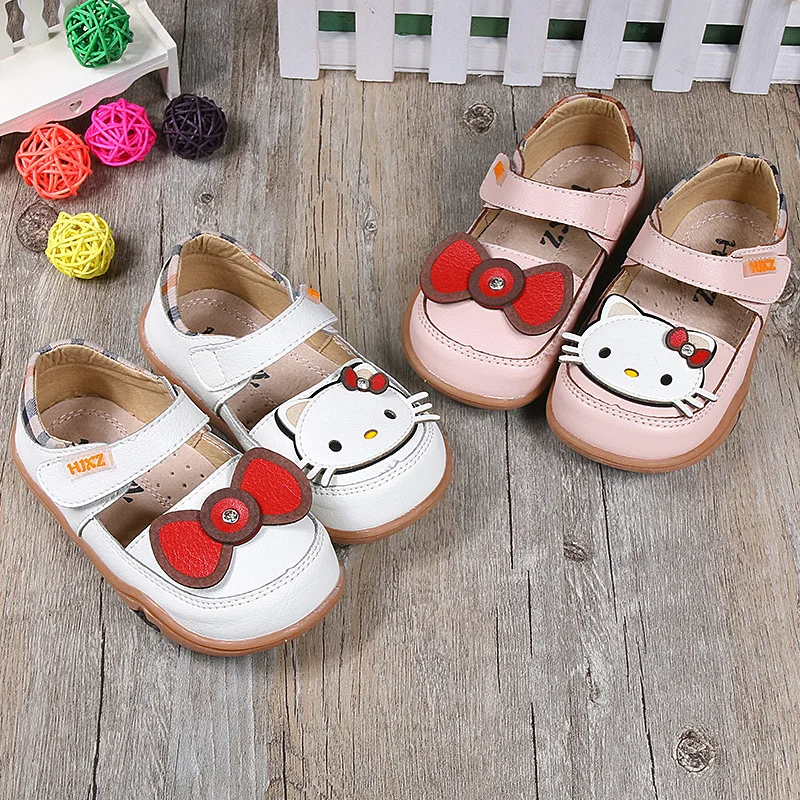 Hello Kitty-zapatos individuales de Velcro para niña, zapatillas antideslizantes de fondo suave con estampado de dibujos animados para bebé,