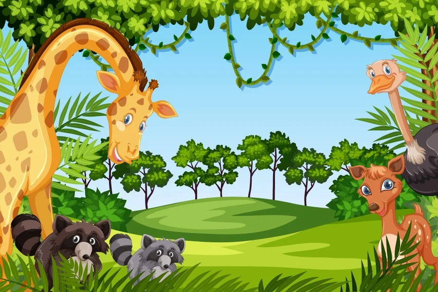 الغابة سفاري حفلة عيد ميلاد الطفل مخصص صور خلفية الطفل صورة الاحتفال ديكور التصوير خلفية الكرتون راية