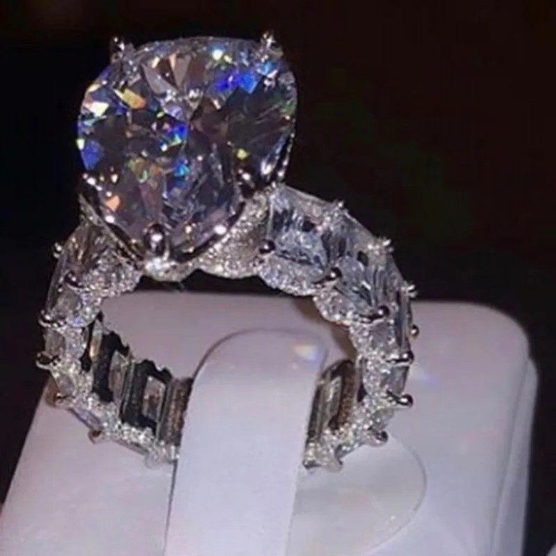 Vintage 8ct Pear Oval cut Lab diamond ring 925 Sterling Silver Bijou Engagement Wedding Band Rings for women men Party Jewelry