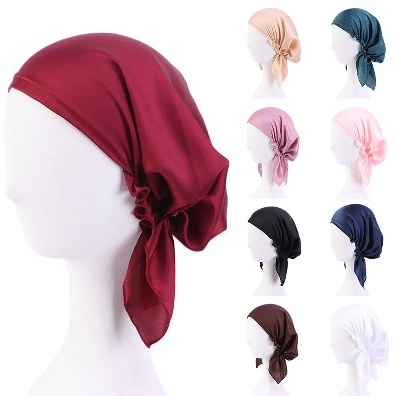 Moda satynowy jedwab Underscarf wewnętrzny hidżab czapki kobiety Turban muzułmański kapelusiki dziecięce arabski bandaż Headwrap kobiece muzułmańskie hidżaby