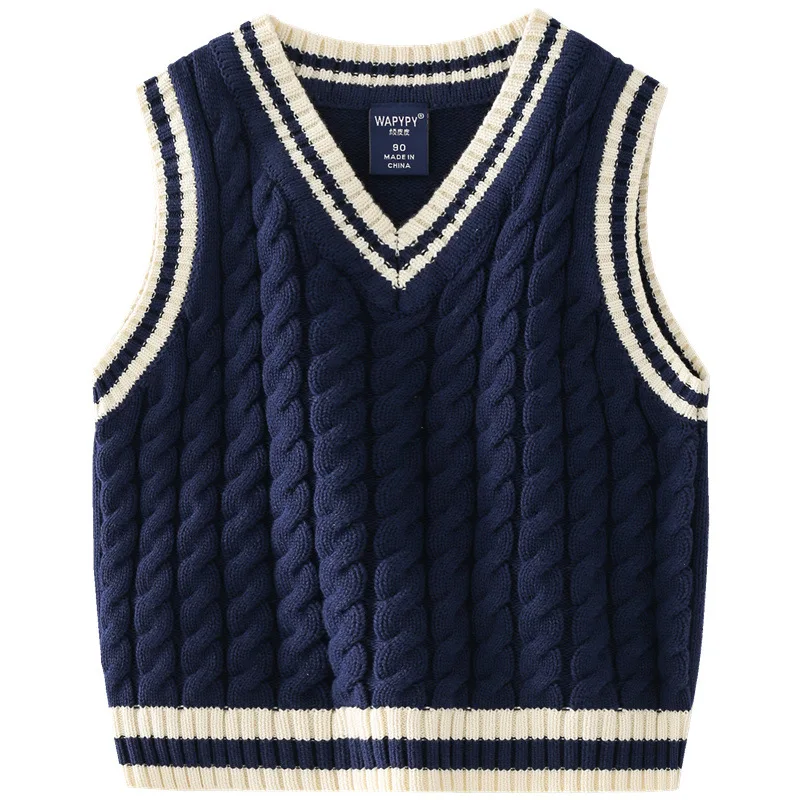 High Quaility Children Top Spring&Autumn Baby Boys Knitting Cotton V-Neck Boys Vest Kids Clothes For Boys 2-8Y