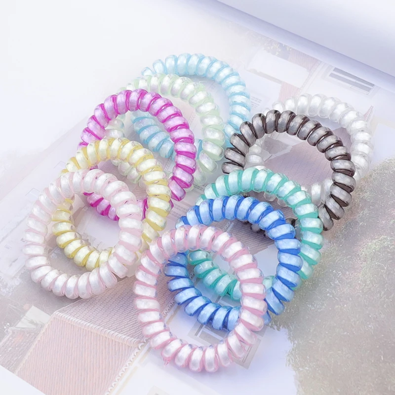 5Pcs Color Luminous Telephone Line Hair Ring Rubber Band Soft For Women Ponytail Accessories  Headwear Female Scrunchie Hot Sale