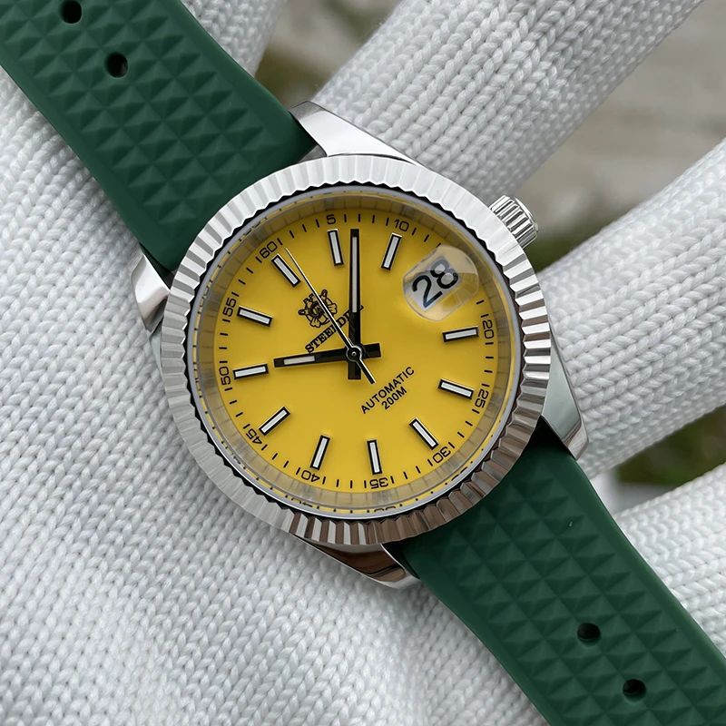 ساعة أوتوماتيكية للرجال من STEELDIVE 42 مللي متر ساعة يد ميكانيكية طيار غواص 20ATM مقاومة للماء C3 مرآة ياقوت مضيئة NH35