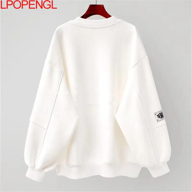 Women Hoodies Korean Kawaii Cartoon Print Female Sweatshirts O Neck Long Sleeve Thick Outwear  Oversize Casual  Pullovers Top