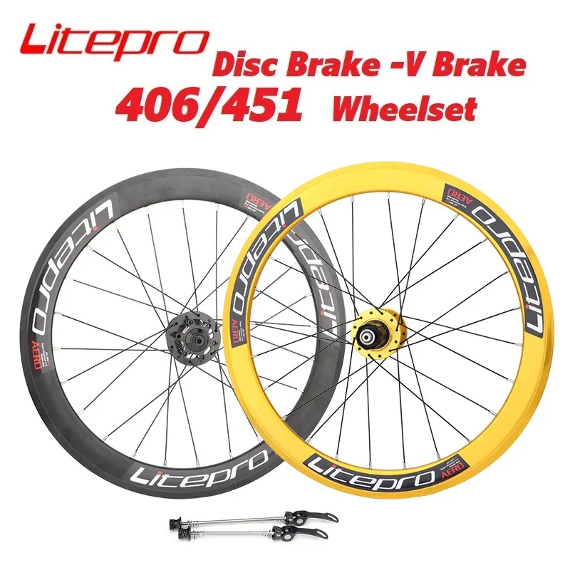 

Litepro S42 Folding Bike Wheel Set 406 451 20" Double Wall Rims Disc Brake V Brake Hub 100mm 135mm 8-9-10-11 Speed Wheelset