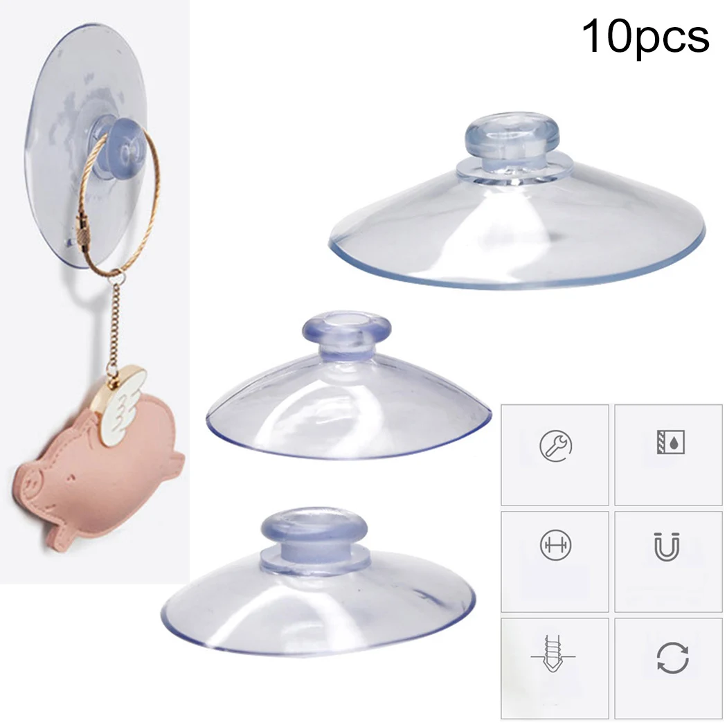 10PCS PVC Suction Hooks Cups - Any Type - Wide Range - Clear Plastic/Rubber Casement Suckers Wall Stick Home Storage Tool