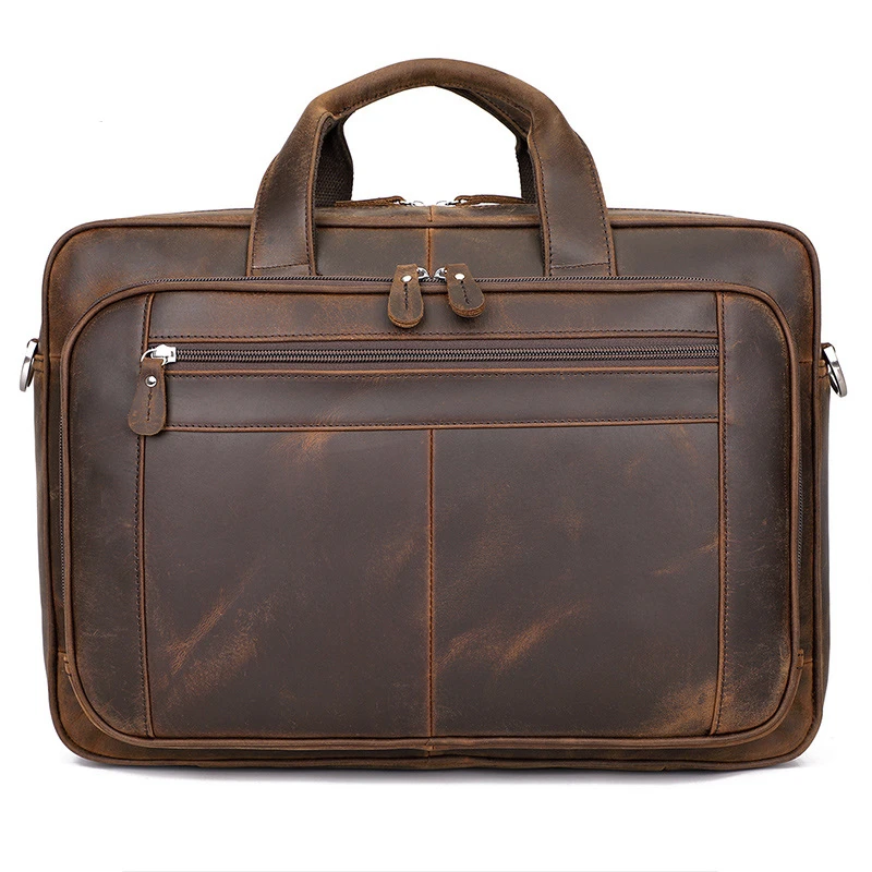 Large Capacity Genuine Leather Men Laptop Bag Vintage Male Handbags For HP DELL ACER 17.3\