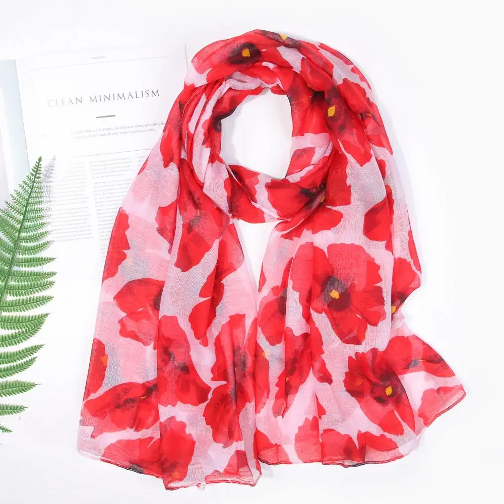 2019 Newest Soft Poppy Print Scarf Shawls Women Trendy Floral Hijab Wrap Headband 5 Color