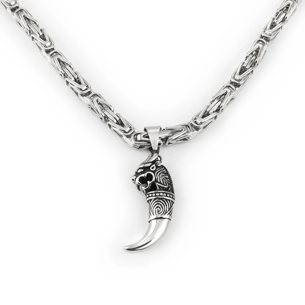 Men Rock Hip Hop Jewelry Stainless Steel 6.5mm Silver Color Wolf Teeth Pendant Emperor Chain Necklaces Gift for Men