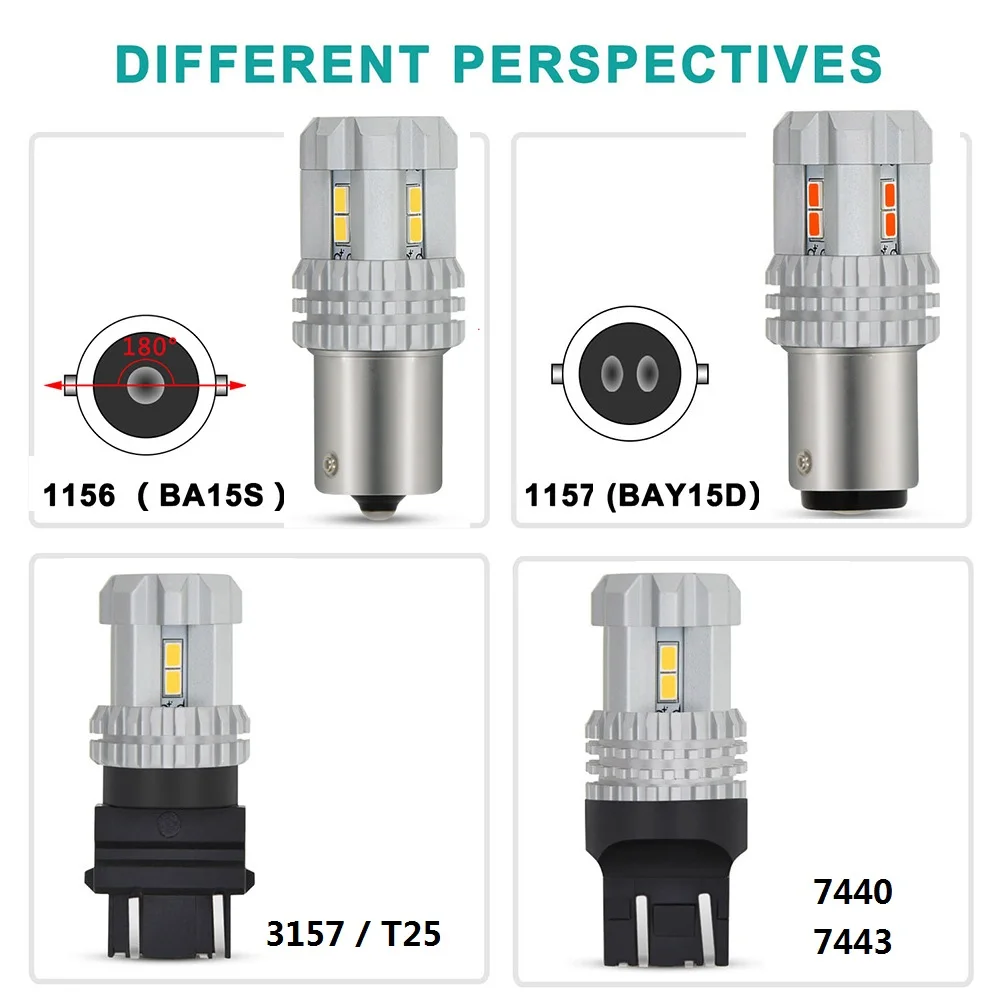 AUXITO 1200LM P21W W21 5W BA15S LED Car P21/5W 3157 PY21W T20 7443 W21W 1156 DRL 1157 Bay15d Red Brake Light White 7440 Lamp 12V