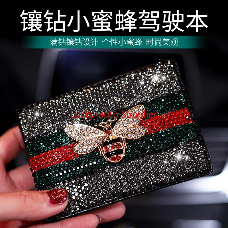 Car Bee Driving License Leather Case Diamond Car Driving License Package Driving License Bee Key Case for This Car