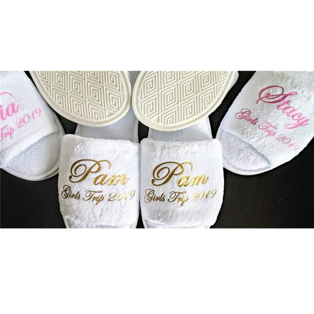 Personalized Slippers with gold name,groom Bride Rubber Sole Slippers,Bridesmaid proposal Gift,Bridal Party Slippers, spa Favors