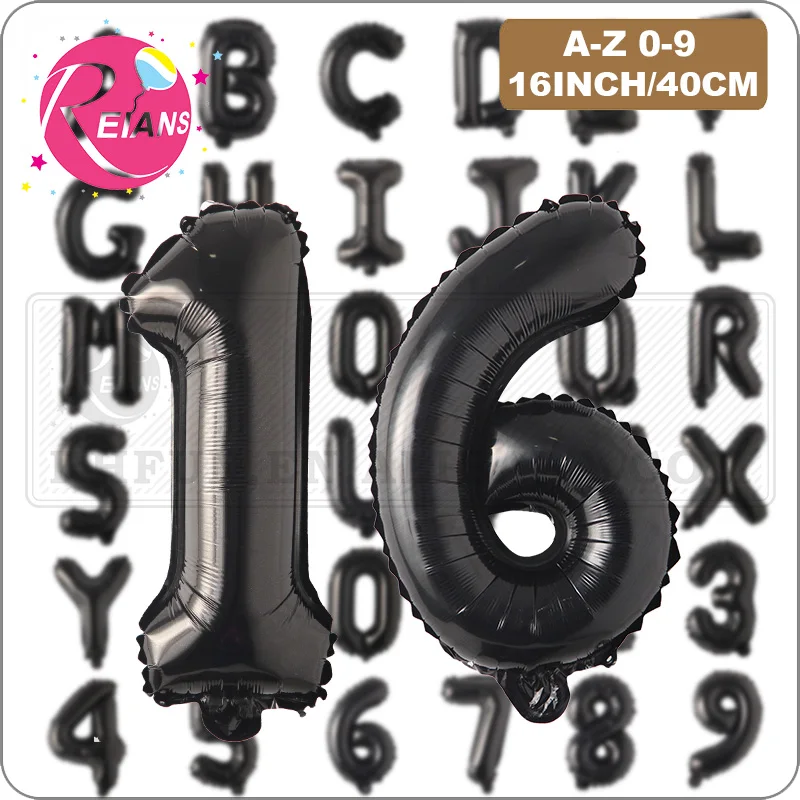 16 Inch Black Foil Letter number digit figure Balloons Wedding Favors Happy Birthday Party Decoration Kids Baby Shower Supplies