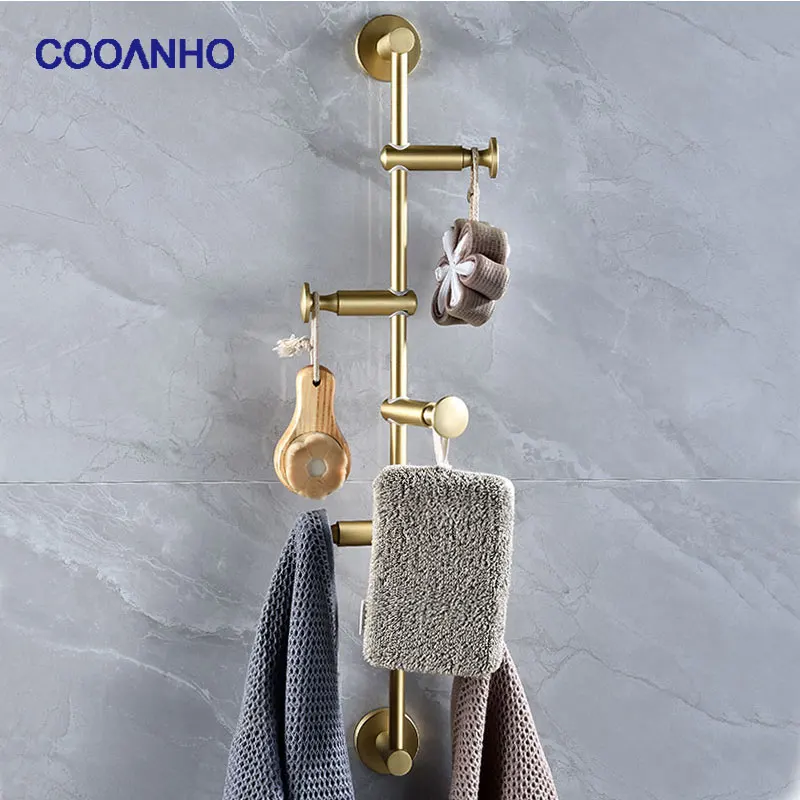 COOANHO Wall Hanging Clothes Hook 3/4/5/6 Hook Hat Scarf Clothes Handbag Brass Solid Hanger Can Be Adjusted Freely