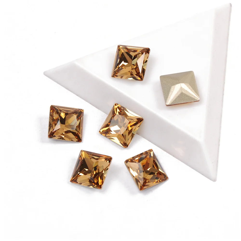 

Top Quality Stones Lt. Col. Topaz Color Princess Square Shape 8mm 10mm 12mm Rhinestones For 3D DIY Nail Art Design Gems