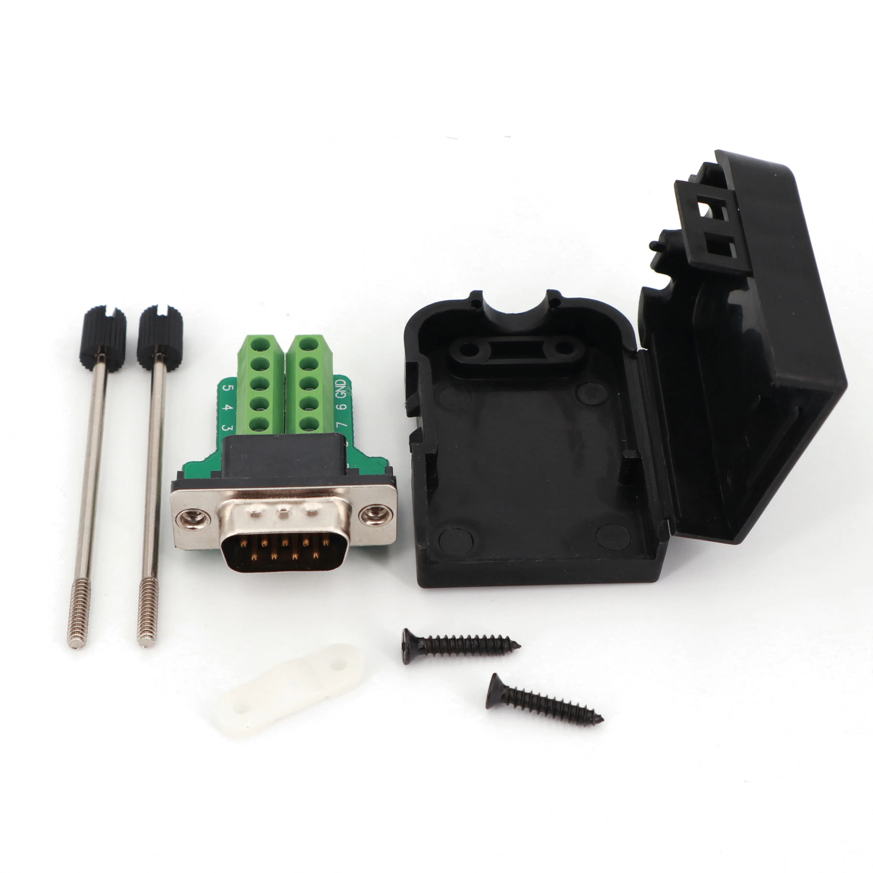 D-SUB DB9 RS232 Male / Female 9Pin Plug Breakout Terminals Board Connector With Black Plastic Cover