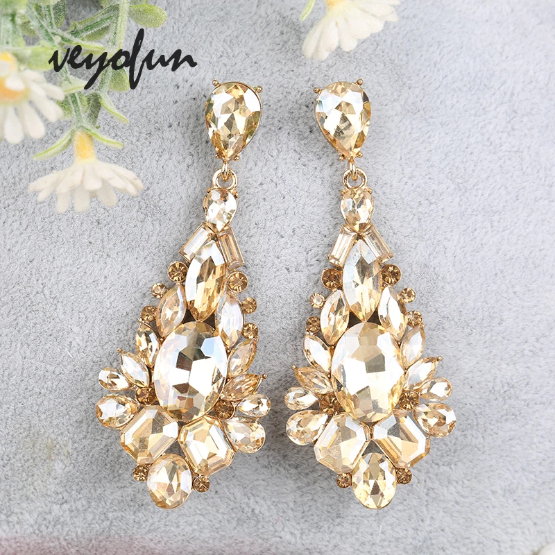 Veyofun Classic Luxury Crystal Dangle Earrings Wedding Long Drop Earrings Fashion Jewelry for Women New 2020