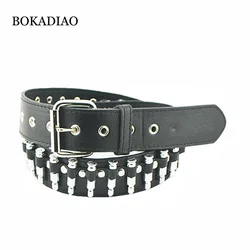 BOKADIAO Men Leather Belt Punk Bullet Rivet Pin Buckle Luxury Belts for Women Jeans Waistband Rock Motorcycle Hip Hop Male Strap