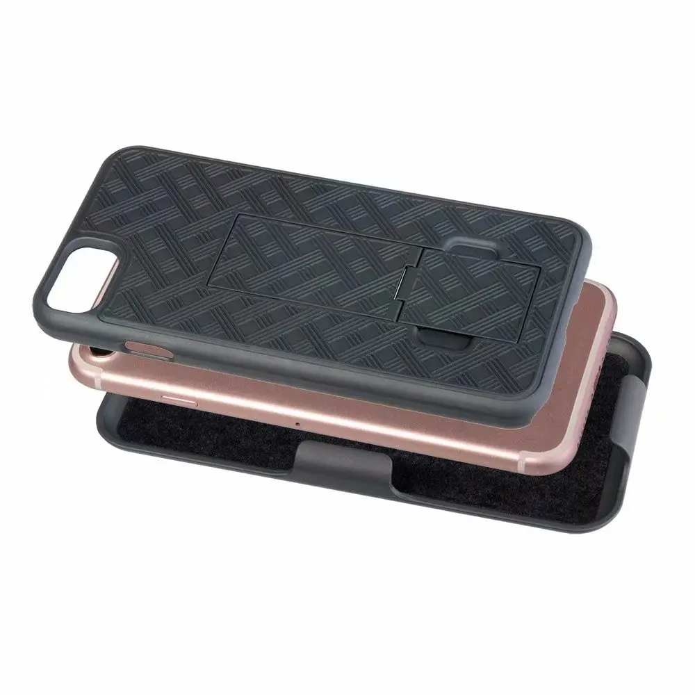 Woven 2 in 1 Hybrid Hard Shell Holster Combo Case With Kickstand & Belt Clip For NEW iPhone SE 2020 2022 SE2 SE3