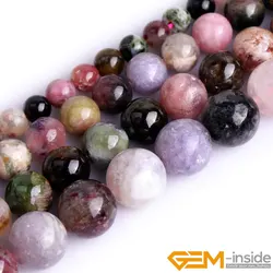 Natual Stone Multicolor Tourmaline Round Bead For Jewelry Making Strand 15 inch DIY Bracelet Necklace Jewelry Beads 6mm 8mm 10mm