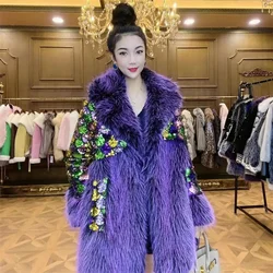 Gola de pele grande Imitate Fur Coat, Jaqueta de algodão de inverno, Mink Velvet Jacket, Ambientalmente amigável, Luxo, 2021