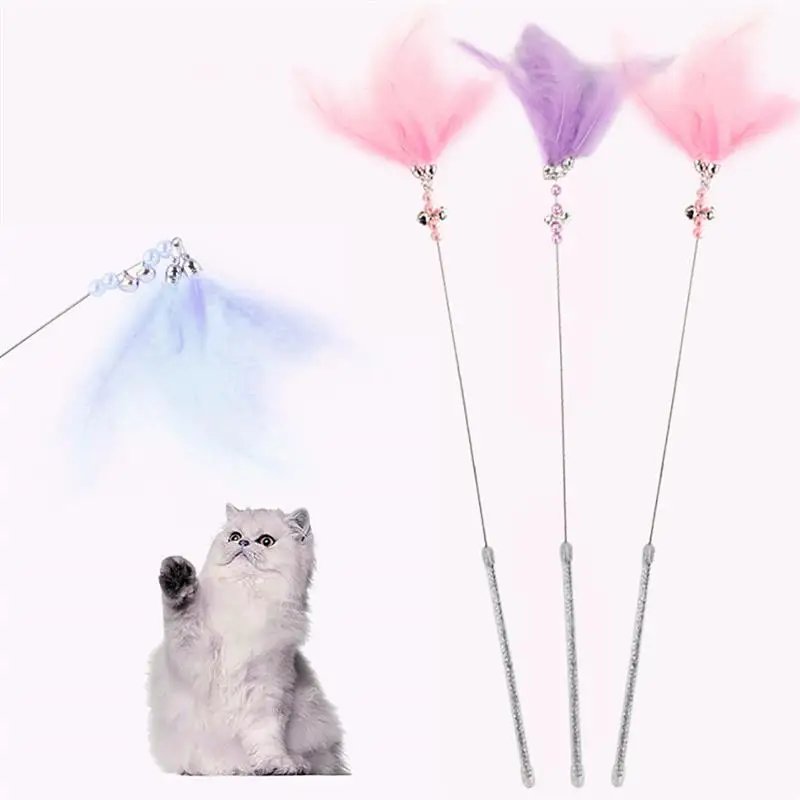 1PC Cat Teaser Feather Toys Kitten Funny Colorful Rod Cat Wand Toys Plastic Pet Cat Toys Interactive Stick Pet Cat Supplies