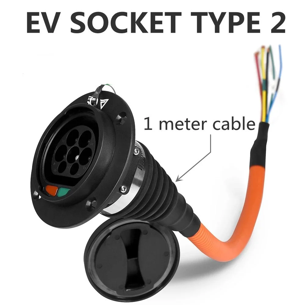 

AC Charging Inlet Socket 16A 32A Electric Vehicle Charging Socket With 1M Cord EV Type 2 IEC62196-2 Connector Car Accessories