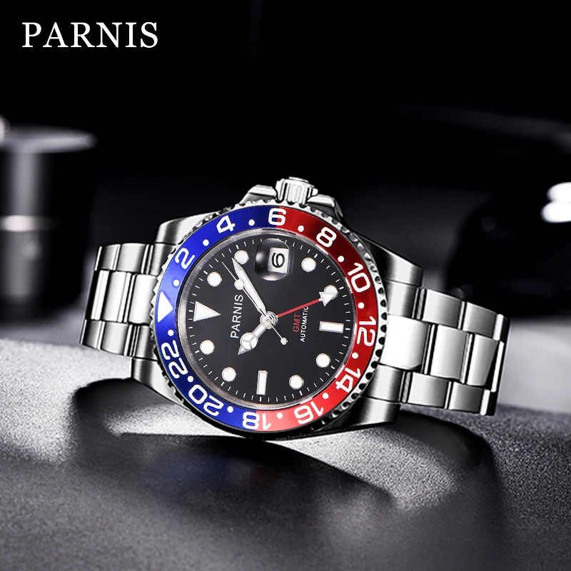 Parnis 40mm Mechanical Watches GMT Sapphire Crystal Man Watch 2022 Automatic Relogio Masculino Role Luxury Wristwatch Men gift