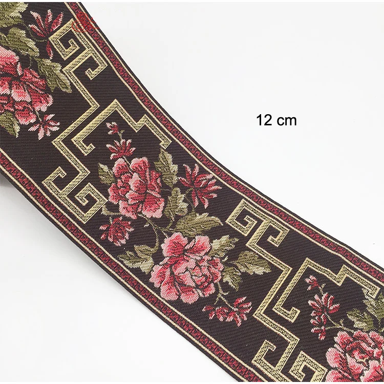 1M Embroidered Lace Trim Jacquard Ribbon for Garment Accessories DIY Craft Making Flower Sewing Chinese Style Wide 12CM