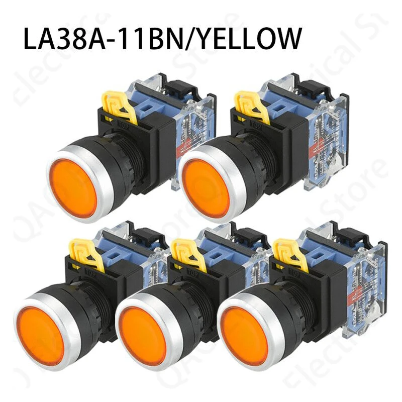 

5PCS LA38A-11BN Quality Sliver Contact Push Button Switch On/Off Momentary/Latching 22mm yellow